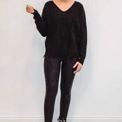 The Purple Door Boutique Distressed Love Black Knit Sweater