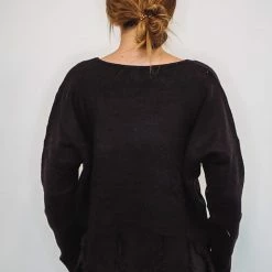 The Purple Door Boutique Distressed Love Black Knit Sweater