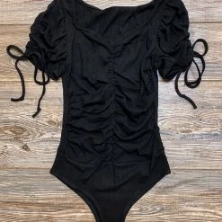 Purple Door Boutique Black Ruched Front Bodysuit Summer SALE