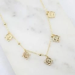 Purple Door Boutique Krystal Necklace With Coin Charms Gold
