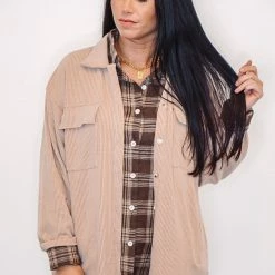 Purple Door Boutique New Arrivals Classically Flannel Coffee Plaid Top