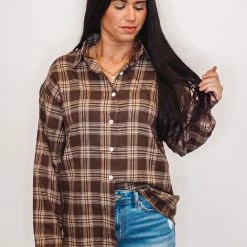 Purple Door Boutique New Arrivals Classically Flannel Coffee Plaid Top