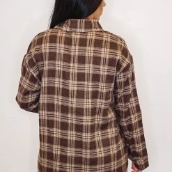 Purple Door Boutique New Arrivals Classically Flannel Coffee Plaid Top