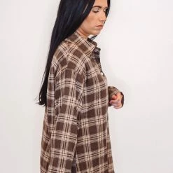 Purple Door Boutique New Arrivals Classically Flannel Coffee Plaid Top