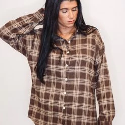Purple Door Boutique New Arrivals Classically Flannel Coffee Plaid Top
