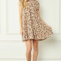 The Purple Door Boutique Ladies' Sand Animal Print Babydoll Dress