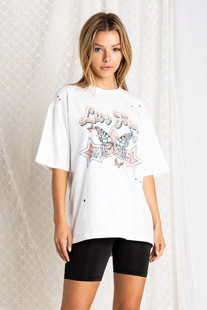 The Purple Door Boutique Vintage Live Free Off White Butterfly Tee 1 The Purple Door Boutique Vintage Live Free Off White Butterfly Tee