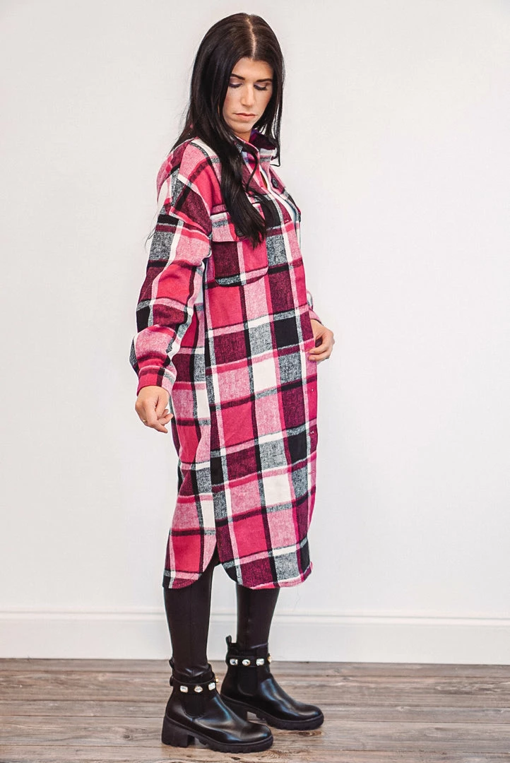 Purple Door Boutique Ladies' Chic Plaids Hot Pink Shacket 3 Purple Door Boutique Ladies' Chic Plaids Hot Pink Shacket