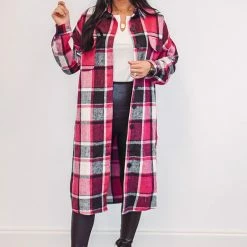 Purple Door Boutique Ladies' Chic Plaids Hot Pink Shacket