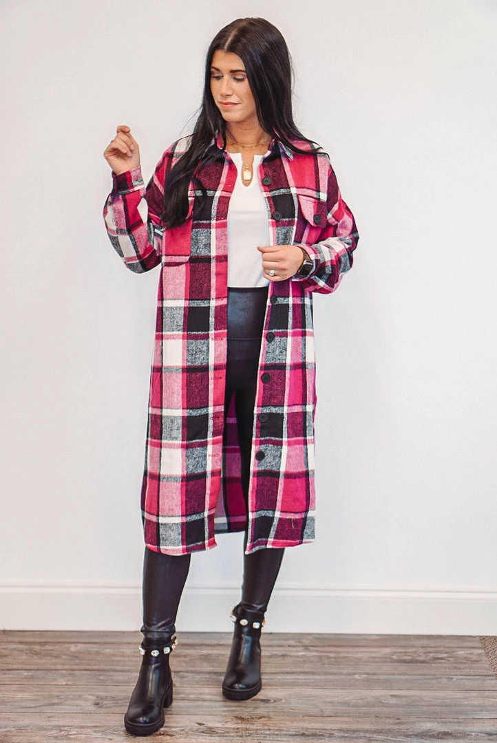 Purple Door Boutique Ladies' Chic Plaids Hot Pink Shacket 2 Purple Door Boutique Ladies' Chic Plaids Hot Pink Shacket