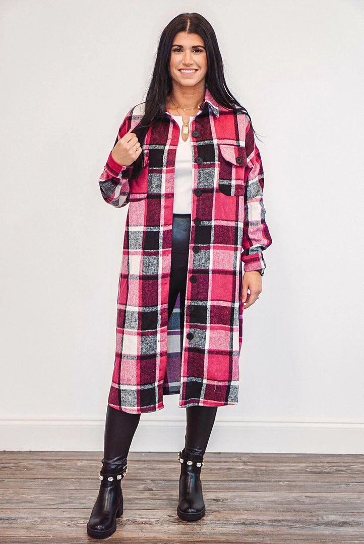 Purple Door Boutique Ladies' Chic Plaids Hot Pink Shacket 1 Purple Door Boutique Ladies' Chic Plaids Hot Pink Shacket