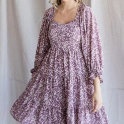 The Purple Door Boutique Chiffon Mauve Print Babydoll Dress Summer SALE