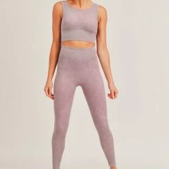 Mono B Athleisure New Arrivals Mono B Ribbed Essential Seamless Mauve Leggings