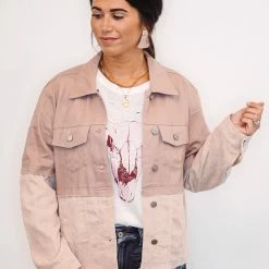 Purple Door Boutique Mauve Denim Colorblock Jacket