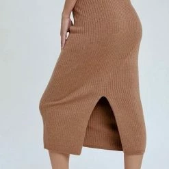 Purple Door Boutique Ladies' Mocha Ribbed Knit Midi Skirt 7 Purple Door Boutique Ladies' Mocha Ribbed Knit Midi Skirt