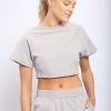 Mono B Athleisure New Arrivals Mono B Light Grey Cropped Tee