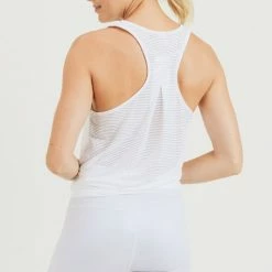 Mono B Athleisure New Arrivals Mono B White Mesh Racerback Tank Top