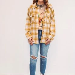 Purple Door Boutique New Arrivals Winter Sunshine Mustard Plaid Shacket