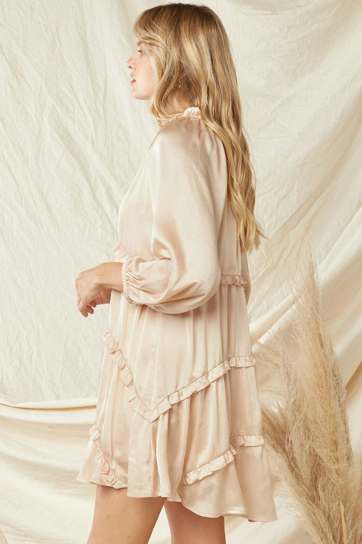 Purple Door Boutique Satin Babydoll Dress In Natural 3 Purple Door Boutique Satin Babydoll Dress In Natural