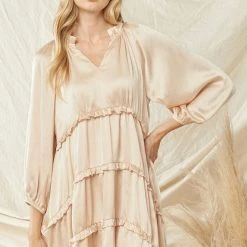 Purple Door Boutique Satin Babydoll Dress In Natural