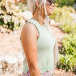 Purple Door Boutique New Arrivals Pastel Green Sweater Tank Top