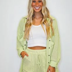 Purple Door Boutique Light Green Oversized Waffle Top New Arrivals