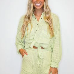 Purple Door Boutique Light Green Oversized Waffle Top New Arrivals