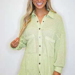 Purple Door Boutique Light Green Oversized Waffle Top New Arrivals