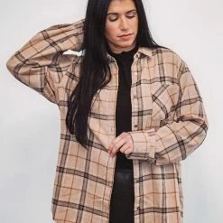 Purple Door Boutique New Arrivals Classic Tan Plaid Flannel Shirt
