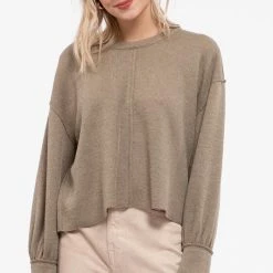 Purple Door Boutique Ladies' Olive Relaxed Ribbed Knit Top