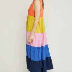 Purple Door Boutique Orange Combo Colorblock Maxi Dress