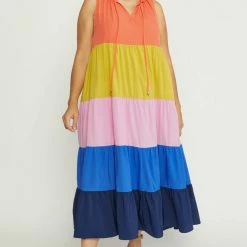 Purple Door Boutique Orange Combo Colorblock Maxi Dress