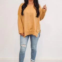 The Purple Door Boutique Brushed Yarn Knitted Mustard Sweater New Arrivals