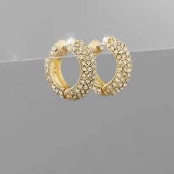 Purple Door Boutique Pave Crystal Huggie Hoop Earrings Jewelry