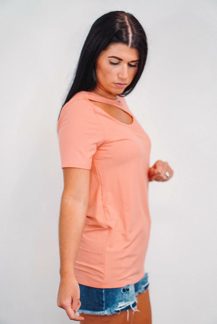 Purple Door Boutique Ladies' Classic Ribbed Cut Out Peach Top 4 Purple Door Boutique Ladies' Classic Ribbed Cut Out Peach Top