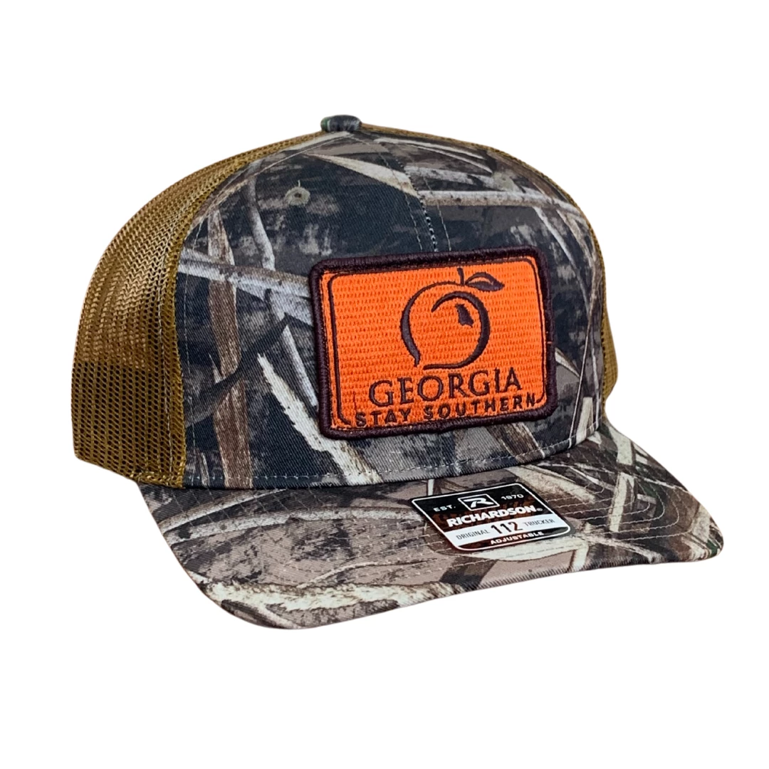 Peach State Pride Camo Patch Trucker Hat Hats 1 Peach State Pride Camo Patch Trucker Hat Hats