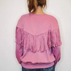 Purple Door Boutique Mauve Fringe Terry Knit Pullover