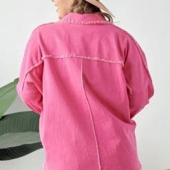 Purple Door Boutique Rhinestone Fringe Hot Pink Twill Jacket 5 Purple Door Boutique Rhinestone Fringe Hot Pink Twill Jacket