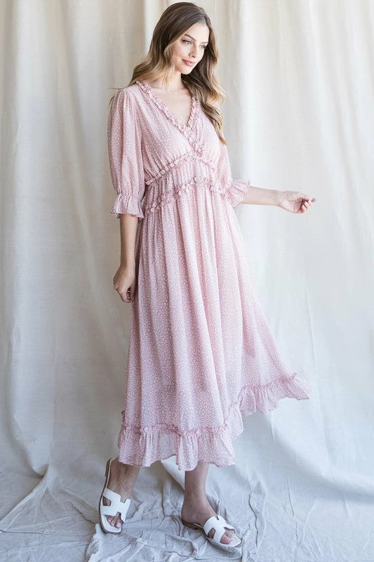 Purple Door Boutique Pink Leopard Ruffled Midi Dress 3 Purple Door Boutique Pink Leopard Ruffled Midi Dress