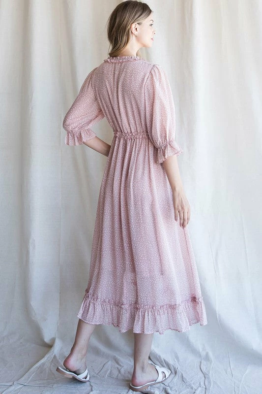 Purple Door Boutique Pink Leopard Ruffled Midi Dress 4 Purple Door Boutique Pink Leopard Ruffled Midi Dress