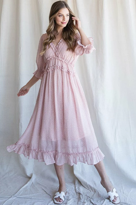 Purple Door Boutique Pink Leopard Ruffled Midi Dress 1 Purple Door Boutique Pink Leopard Ruffled Midi Dress