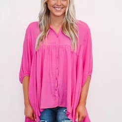Purple Door Boutique Spring Fancy Pink Tunic Top New Arrivals