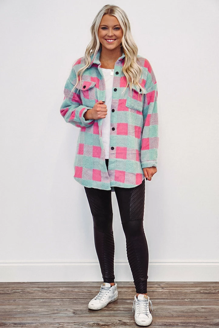 Purple Door Boutique New Arrivals Mint And Pink Plaid Shacket 3 Purple Door Boutique New Arrivals Mint And Pink Plaid Shacket
