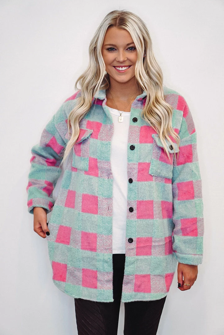 Purple Door Boutique New Arrivals Mint And Pink Plaid Shacket 2 Purple Door Boutique New Arrivals Mint And Pink Plaid Shacket