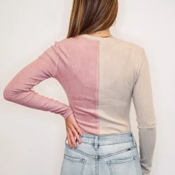 Purple Door Boutique Tan And Dusty Pink Bodysuit New Arrivals