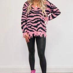 The Purple Door Boutique Ladies' The Pink Zebra Print Sweater