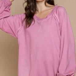 Purple Door Boutique Washed Plum Terry Pullover