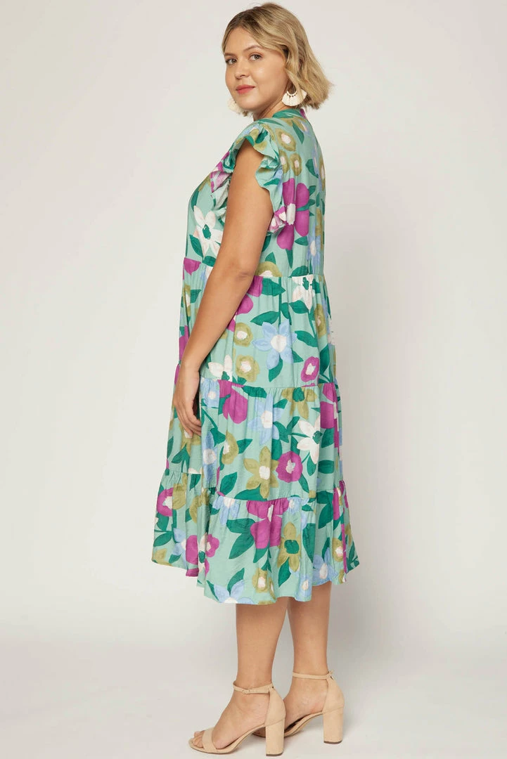 Purple Door Boutique Spring Floral Sage Midi Dress Ladies' 7 Purple Door Boutique Spring Floral Sage Midi Dress Ladies'