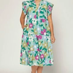 Purple Door Boutique Spring Floral Sage Midi Dress Ladies' 12 Purple Door Boutique Spring Floral Sage Midi Dress Ladies'