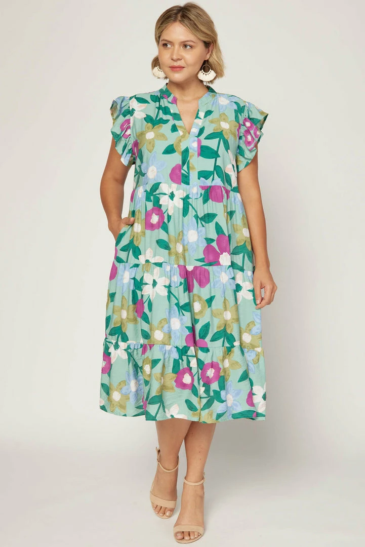 Purple Door Boutique Spring Floral Sage Midi Dress Ladies' 5 Purple Door Boutique Spring Floral Sage Midi Dress Ladies'
